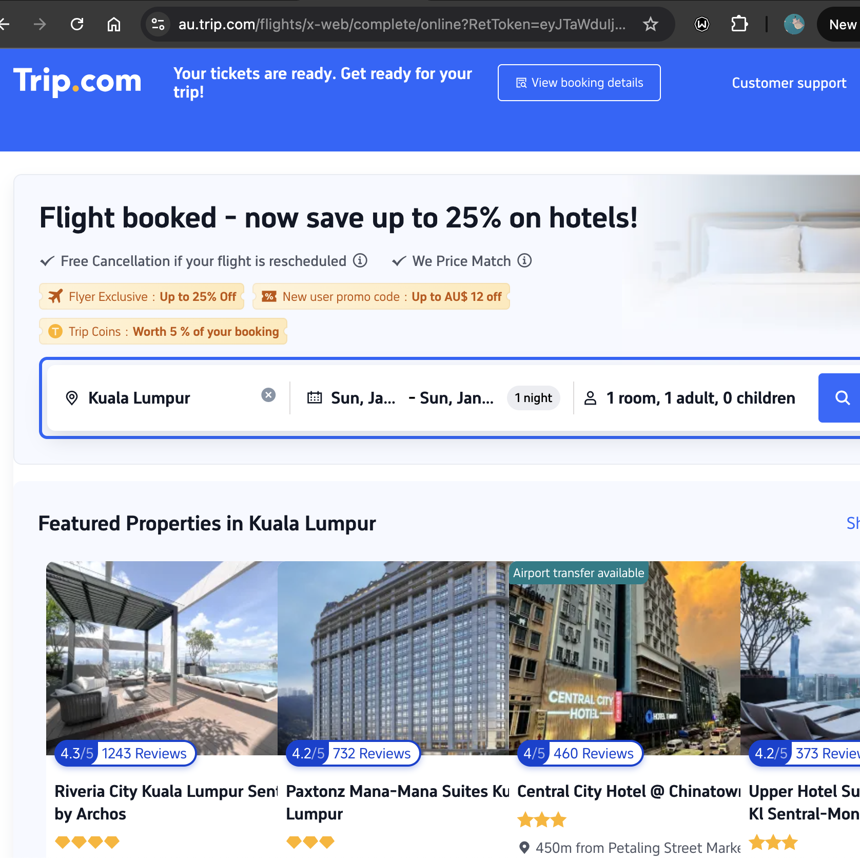 Trip.com flight confirmation